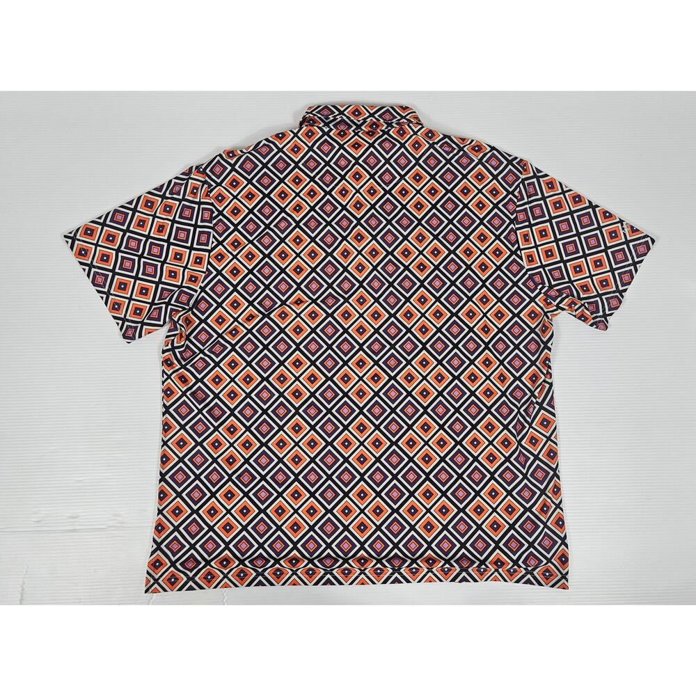 Hreski Mens XXL 2XL‎ Orange Geometric Diamond Loud Golf Performance Stretch Polo - Picture 3 of 6